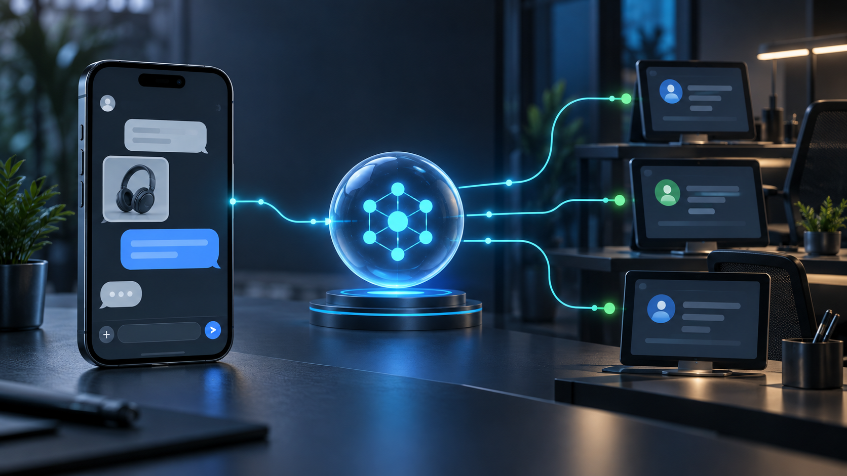 Atendimento inteligente conectando uma conversa digital à equipe da empresa